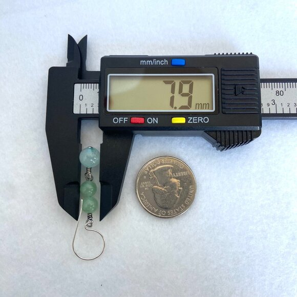 Sterling Silver 925 Round Green Aventurine Beaded Dangle Drop Earrings - Picture 16 of 16